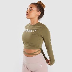 Gymshark long sleeve ribbon crop top- Khaki L